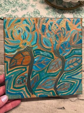 Teal and Copper Botanical Abstract Canvas Art